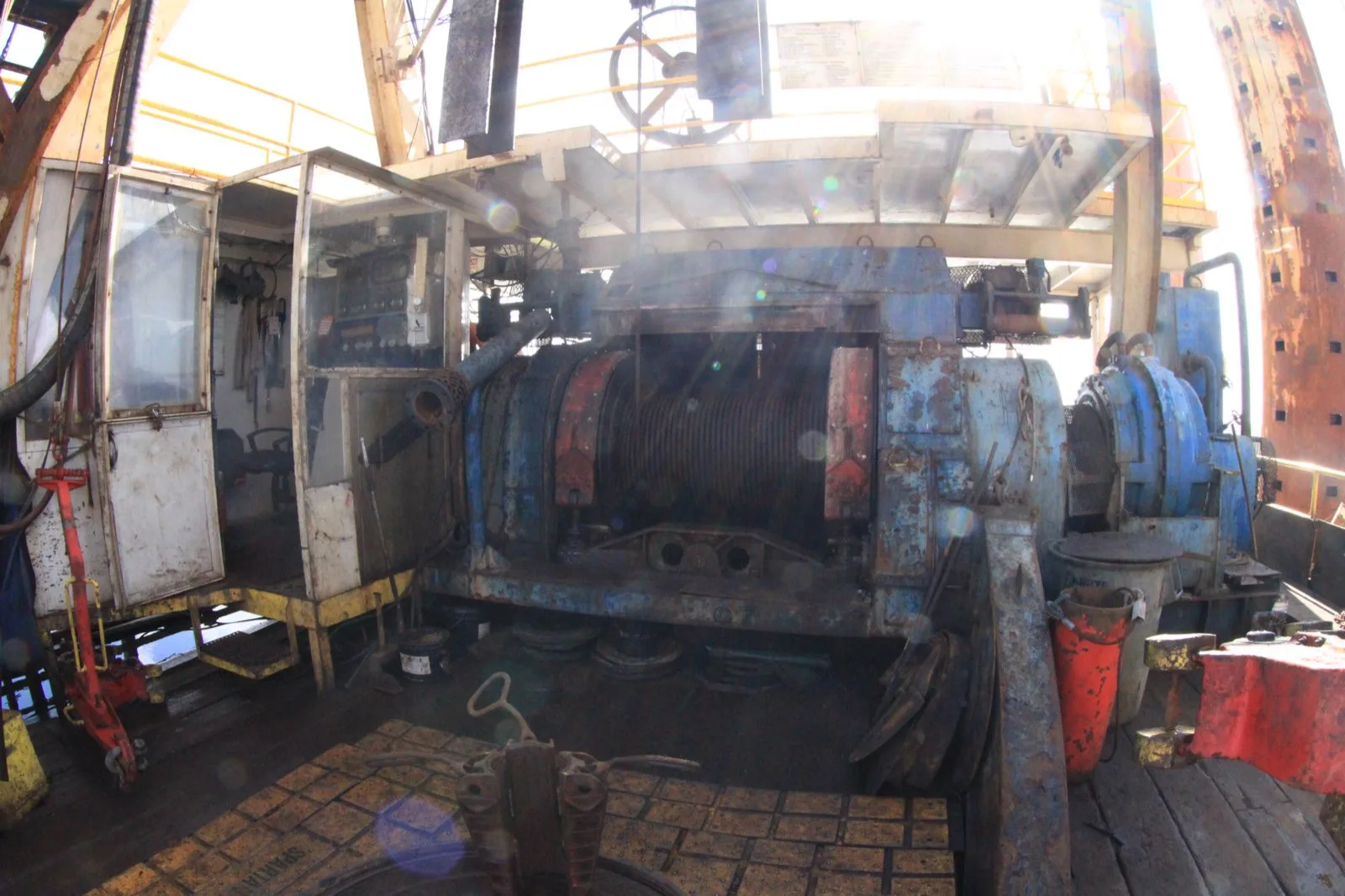 Interior of the drawworks machinery house on an offshore drilling rig