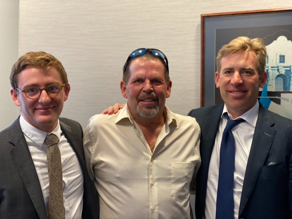 Offshore electrician Curt S. with attorneys Brendan Fradkin and Brian Beckcom.