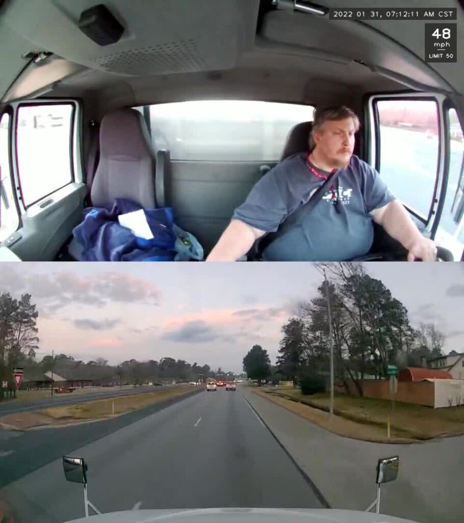 Truck cab and roadway in the actual video from Luis M.’s collision