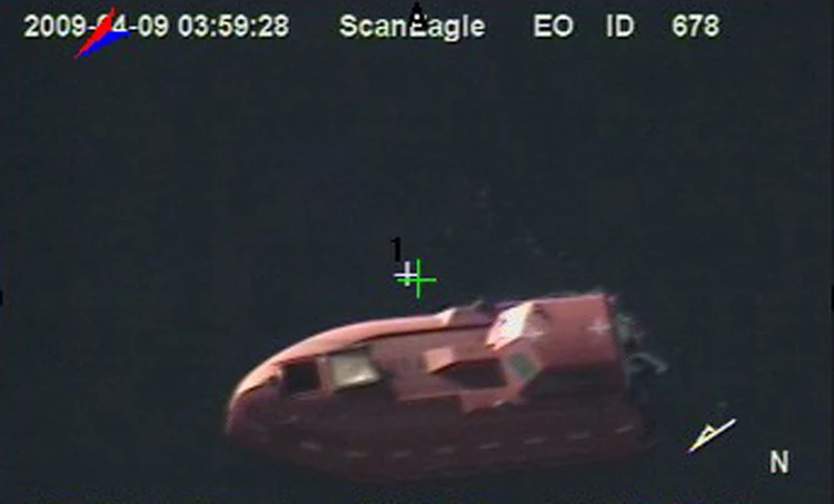U.S. Navy ScanEagle video still of the Maersk Alabama lifeboat in the Indian Ocean.